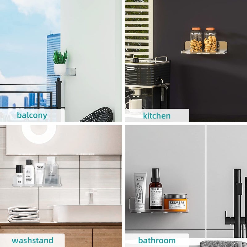 Liboer Wall Mount Floating Shelves for 2 Pcs Security Camera Shelf Mini Speaker Other Small Items in Bedroom Bathroom Kitchen Living Room Clear Mini Shelf Flexible Use for Wall Space(L) - Image 3